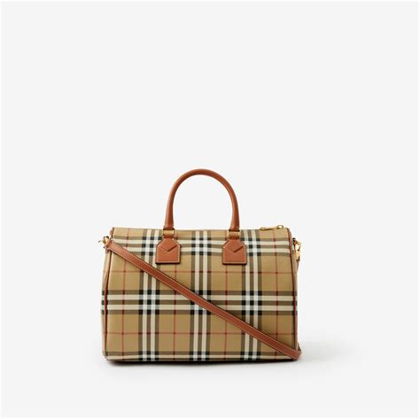 Medium Check Bowling Bag in Archive beige/briar brown